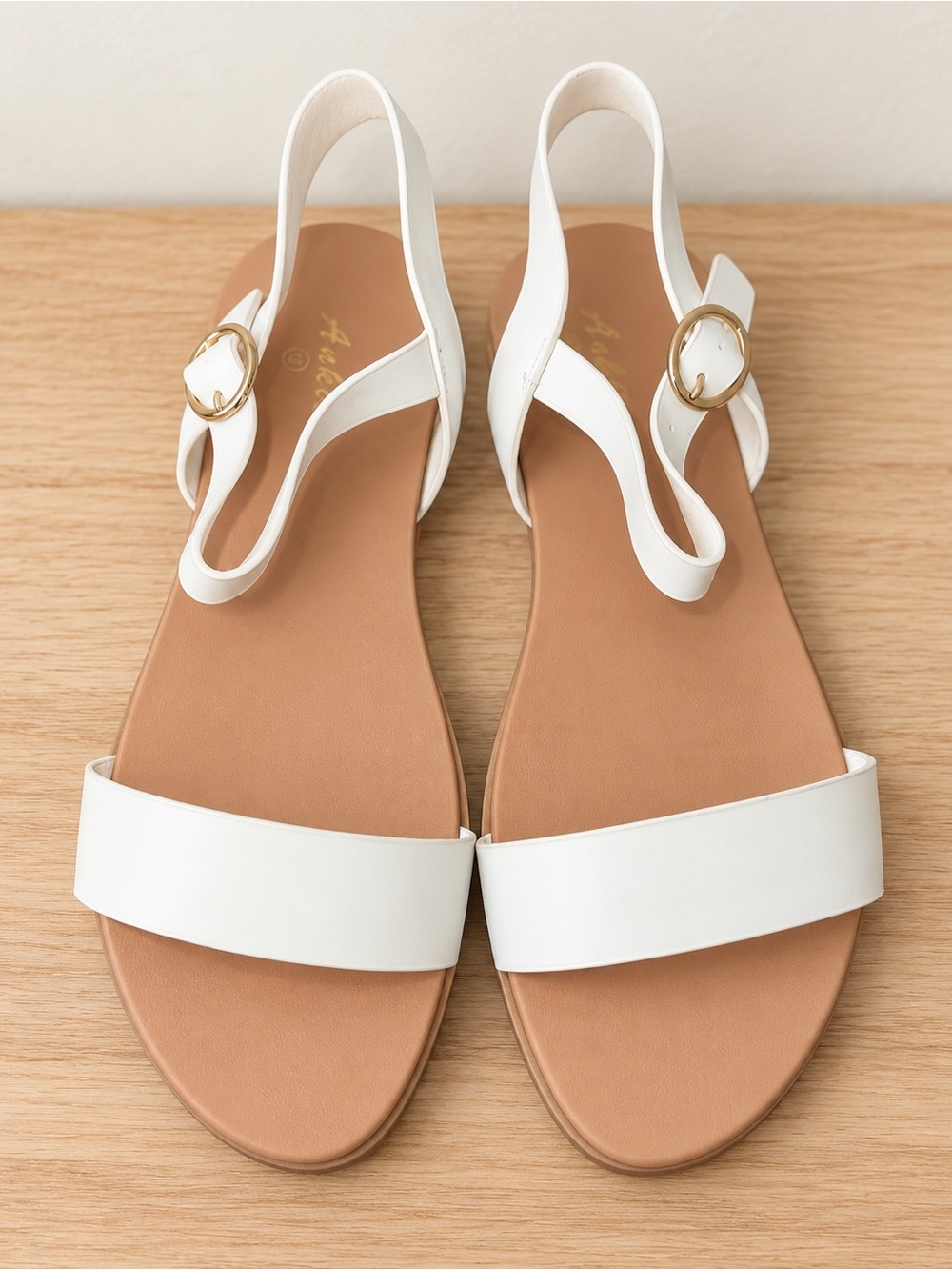 Women's White Slingback Sandals with Gold Buckle Accent